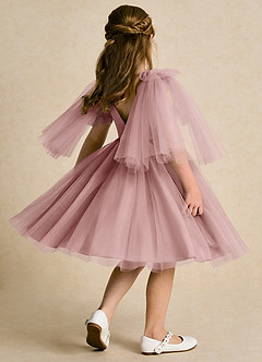 Azazie Duchess Robe Demoiselle D'honneur Fillette Robe Trapèze en Tulle avec manches Rose Poussiéreuse image2