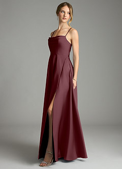 Azazie Elle Bridesmaid Dresses Sangria A-Line Pleated Stretch Satin Dress image3