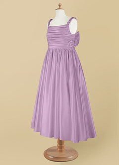 Azazie Cutie Pie Flower Girl Dresses Wisteria A-Line Pleated Matte Satin Dress image9