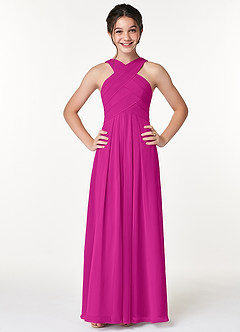 Azazie Kaleigh Junior Fuchsia A-Line Pleated Chiffon Dress image1