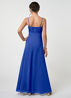 Azazie Sonya Junior Robe Trapèze en Mousseline de soie Dentelle Bleu Roi image2