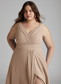 Azazie Karina Bridesmaid Dresses Taupe A-Line Pleated Chiffon Dress image11