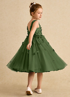 Azazie Lana Flower Girl Dresses Olive A-Line Sleeveless Matte Satin Dress image4
