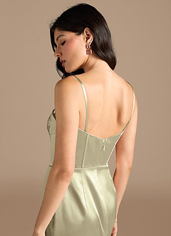 Azazie Lynden Vestidos de damas de honor Vestido de Musgo Verde de Satén Metálico de Corte Recto Convertible con Vestidos sin tirantes image10