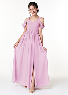 Azazie Lianne Junior Vestido de Rosa Caramelo de Gasa de Corte En A con Vestidos sin tirantes image1