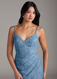 Azazie Leo Bridesmaid Dresses Steel Blue Sheath Pleated Floral Burnout Dress image5