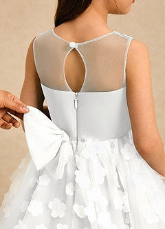 Azazie Billie Flower Girl Dresses White Ball-Gown Pleated Matte Satin Dress image5