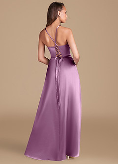 Azazie Maksim Bridesmaid Dresses Wisteria A-Line Metallic Satin Dress image5