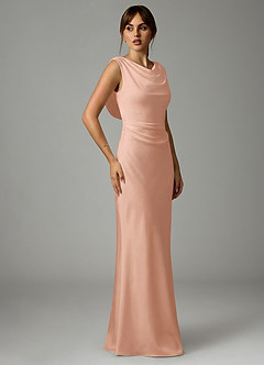 Azazie Kieryn Bridesmaid Dresses Rose Gold Mermaid Pleated Stretch Satin Dress image4