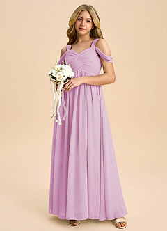 Azazie Lianne Junior Candy Pink A-Line Off the Shoulder Chiffon Dress image1