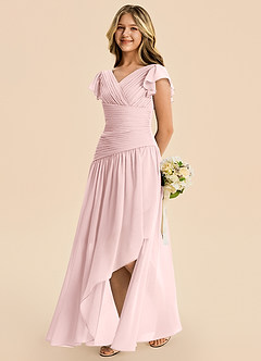 Azazie Pia Junior Blushing Pink A-Line Pleated Chiffon Dress image7
