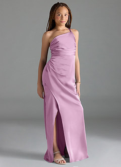 Azazie Eren Junior Wisteria Sheath Pleated Stretch Satin Dress image4