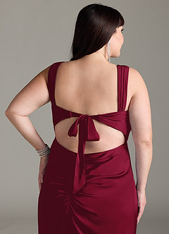 Azazie Jesaphine Bridesmaid Dresses Burgundy Sheath Bow Stretch Satin Dress image13