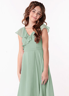 Azazie Posie Junior Agave A-Line Ruched Chiffon Dress image6