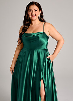 Azazie Elle Suknie dla druhen Linia A z kieszeniami Metaliczny satynowy Do ziemi Sukienka image12