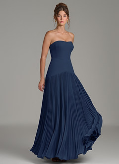 Azazie Yuliana Brautjungfernkleider Eine Linie Schulterfrei Chiffon Kleid Dunkelmarine image3