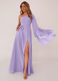 Barbie ♥ Azazie Bridesmaid Dresses Lilac A-Line Long Sleeve Chiffon Dress image1