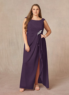 Azazie Yarrow Final Sale Plum A-Line Pleated Chiffon Dress image10