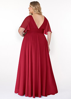 Azazie Pamela Bridesmaid Dresses Scarlet A-Line V-Neck Pleated Chiffon Dress image7