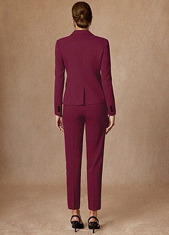 front Whitney Burgundy Structured Stretch Full Length Dress Pants