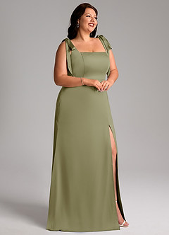 Azazie Frostine Bridesmaid Dresses Pistachio A-Line Bow Stretch Satin Dress image11