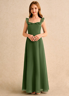 Azazie Chip Girls Formal Robe Demoiselle D'honneur Fillette Robe Trapèze en Mousseline de soie Sans manches Olive image4