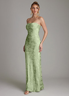 Azazie Viv Bridesmaid Dresses Sage Green Jacquard Sheath Strapless Jacquard Dress image4
