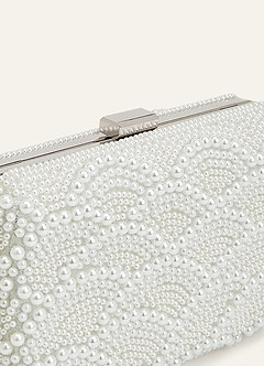 front Pearl Beaded Metal Frame Clutch