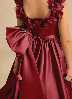 Azazie Eden Flower Girl Dresses Pomegranate Ball-Gown Pleated Matte Satin Dress image6