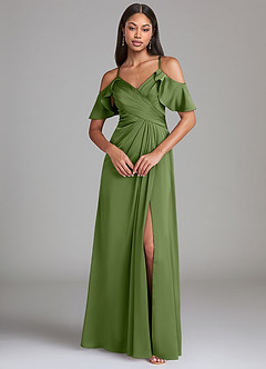 Azazie Dakota Bridesmaid Dresses Juniper A-Line Off the Shoulder Stretch Satin Dress image3
