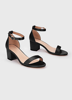 front Matching Color Metallic Satin One Strap Buckle Block Low Heel Sandals
