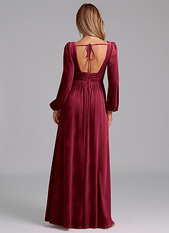 Azazie Norah Bridesmaid Dresses Burgundy A-Line Long Sleeve Velvet Dress image6