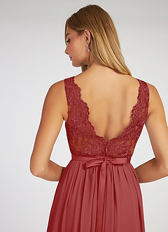 Elly Rust A-Line Lace Scoop Neck Chiffon Dress image3