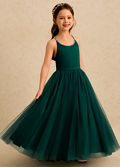 Azazie Aurora Blumenmädchenkleider A-Linie Schleifen Tüll Kleid Kiefer image2