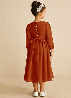 Azazie Lolo Flower Girl Dresses Paprika A-Line with Sleeves Chiffon Dress image5