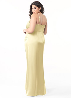 Azazie Maci Bridesmaid Dresses Lemon Sorbet A-Line V-Neck Pleated Stretch Satin Dress image7