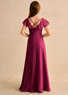 Azazie Nari Girls Formal Robe Demoiselle D'honneur Fillette Robe Trapèze en Mousseline de soie avec manches Bourgogne image2