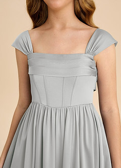 Azazie Hattie Junior A-Linie Plissee Stretch-Satin Kleid Silber image9