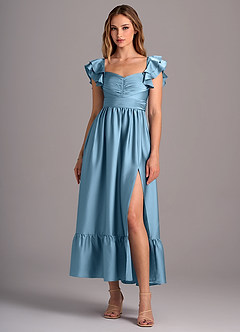 Azazie Anaya Bridesmaid Dresses Steel Blue A-Line Sweetheart Neckline Stretch Satin Convertible Dress image1