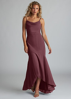 Azazie Summer Jurken voor bruidsmeisjes Jurk van Chiffon met Zeemeermin Schop cowl Sangria image4