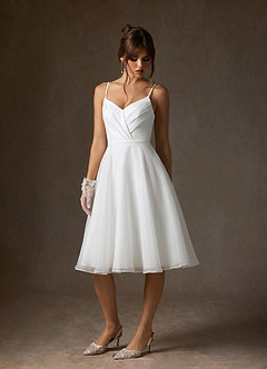 Azazie Ardea Robes de mariée Robe Trapèze en Crêpe Élastique Col V plissé Blanc De Diamant image4