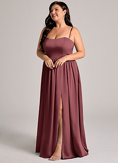 Azazie Calianna Brautjungfernkleider Wandelbar A-Linie Schulterfrei Stretch-Satin Kleid Merlot image5