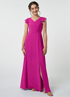 Azazie Claudine Junior Fuchsia A-Line Pleated Chiffon Dress image1