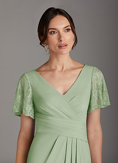 Azazie Jannie Mother of the Bride Dresses Dusty Sage A-Line V-Neck Lace Stretch Chiffon Dress image6