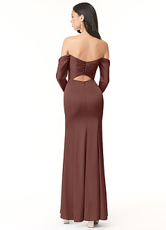 Azazie Hallie Bridesmaid Dresses Espresso Sheath Off-The-Shoulder Long Sleeve Stretch Satin Convertible Dress image4