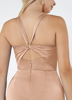 Azazie Mero Jurken voor bruidsmeisjes Jurk van Stretch Satijn met Zeemeermin Geplooid Engelse Roos image2