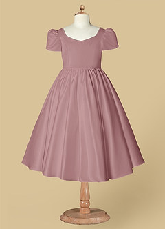 Azazie Juno Flower Girl Dresses Dusty Rose A-Line Sweetheart Neckline Matte Satin Dress image5