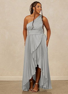 Christian Siriano Bridal for Azazie 1008 Bridesmaid Dresses Silver A-Line One Shoulder Stretch Satin Dress image11