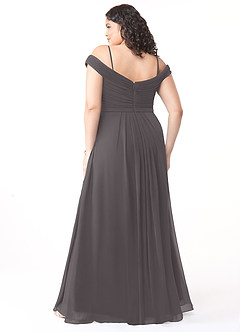 Azazie Audrianna Vestidos de damas de honor Vestido de Gris Acero de Gasa de Corte En A Convertible con Hombros descubiertos image8
