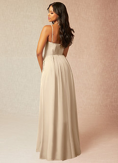 Azazie Kyedae Bridesmaid Dresses Champagne A-Line V-Neck Pleated Chiffon Dress image4